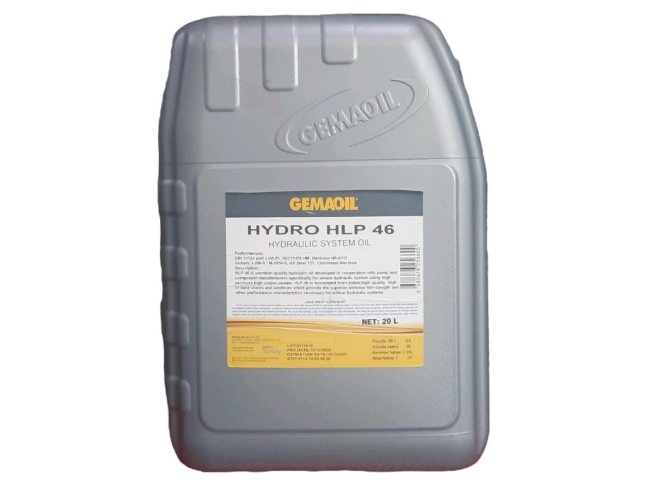 GEMA OIL HLP 46 HYDRAULIC OIL, 20 L