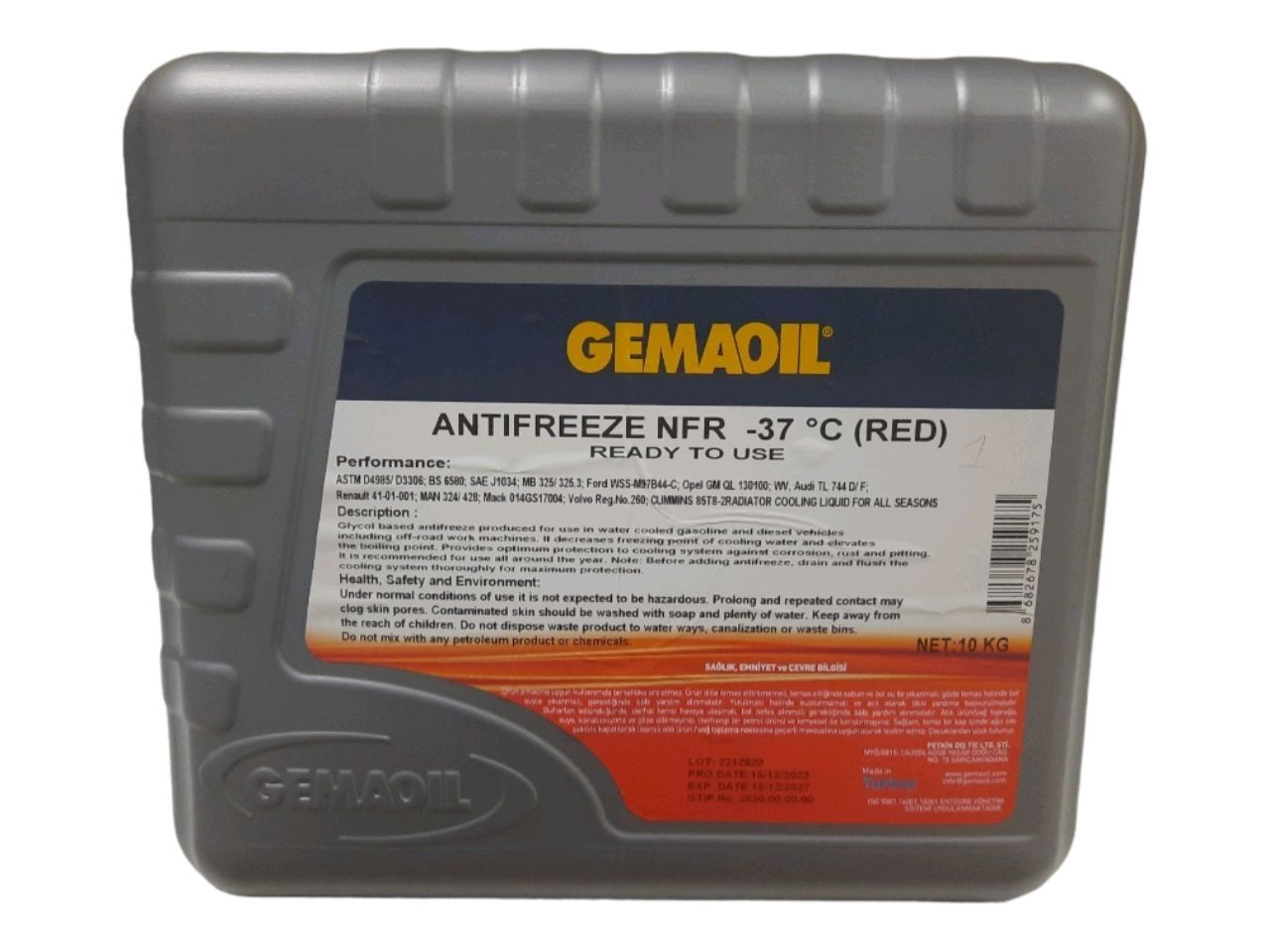 GEMA OIL ANTIFREEZE NFR-Ready (RED)  -37 C°, 10KG